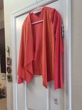 NEW! INC Orange Drape Front Cardigan. Faux Suede Front. Size M.
